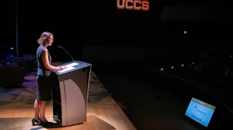 Chancellor Sobanet speaking at the Economic Forum 2025